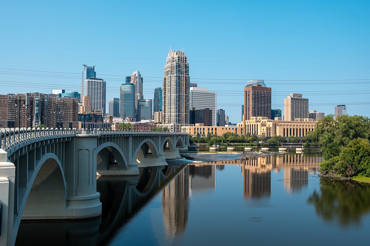 Third Avenue Bridge and the Minneapolis skyline reflected in the Mississippi River